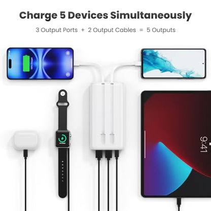 Portable Charger 40,800mAh Power Bank 25W Portable Battery Pack with 2 Built in Cables [2026 Upgraded], PD QC4.0 Fast Charging Portable Phone Charger Compatible with iPhone 17/16,Android Samsung-White - color: White