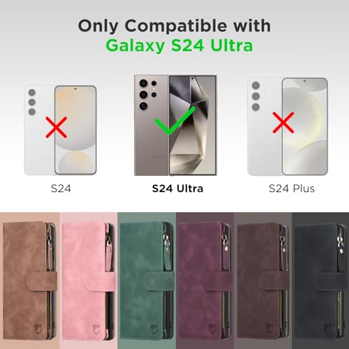 for Samsung Galaxy S24-Ultra-Wallet Case: with RFID Blocking Card Slots (6 Cards) | Soft PU Leather Magnetic Snap Zipper Pocket | Crossbody Wrist Strap Protective Phone Cover - Black - color: Black, size: Galaxy S24 Ultra（6.8‘’）
