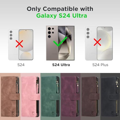 for Samsung Galaxy S24-Ultra-Wallet Case: with RFID Blocking Card Slots (6 Cards) | Soft PU Leather Magnetic Snap Zipper Pocket | Crossbody Wrist Strap Protective Phone Cover - Black - color: Black, size: Galaxy S24 Ultra（6.8‘’）