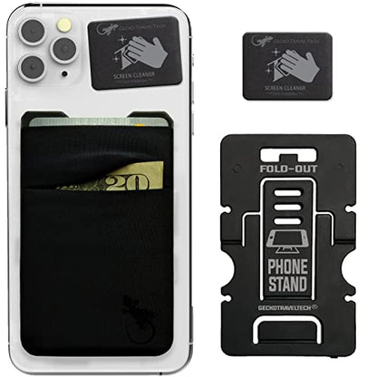 Double Pocket Gecko Phone Wallet - Adhesive Card Holder - Cell Phone Pouch - Stick on Spandex Pocket by Gecko - Carry Credit Cards and Cash – (BLACK-BLACK) - color: BLACK-BLACK