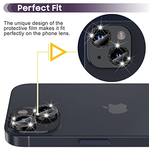 Suoman for iPhone 14 6.1 inch / 14 Plus 6.7 inch Camera Lens Protector, 9H Tempered Glass Film, Metal Frosted Independent Protective Cover [Glitter Diamonds] - Black - color: Bling Black