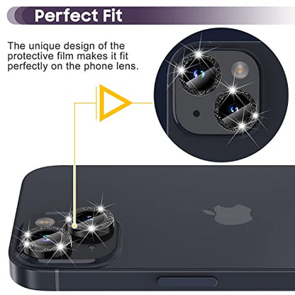 Suoman for iPhone 14 6.1 inch / 14 Plus 6.7 inch Camera Lens Protector, 9H Tempered Glass Film, Metal Frosted Independent Protective Cover [Glitter Diamonds] - Black - color: Bling Black