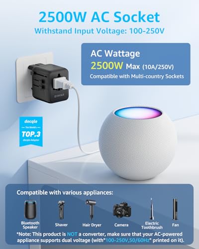 “Pro” Universal Travel Adapter 2 USB-C＆ 2 USB-A Cover 200+ Countries - color: Black, size: 2C+2A 17W