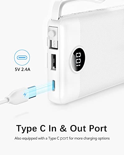 VRURC Portable Charger, Slim Power Bank Built-in 4 Cables, Travel Essential - color: White