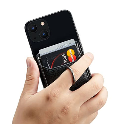 Card Holder for Phone Case 2Pc, RFID Leather Phone Wallet with Ring | Phone Wallet Stick On Back Of Phone Case.Credit Card/ID/Pocket Phone Card Holder for iPhone Andriod. Viewing Freely - color: Black+Black 2PC