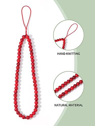 Natural Semi-Precious Gem Stones Beaded Phone Charm - style: Red Turquoise
