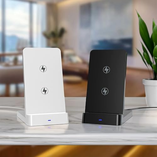15W Foldable Double Coil Wireless Charger Phone Holder Stand for iPhone 17 16 15 14 13 12 Pro Max Samsung Xiaomi Fast Charging Station (Black)