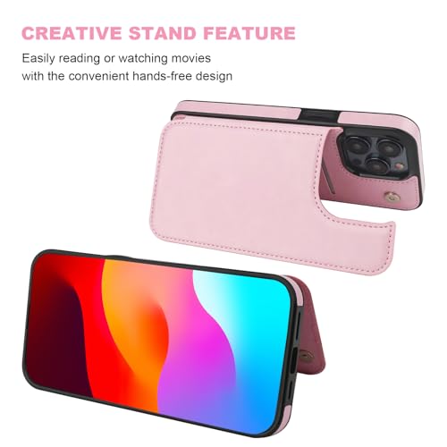 ONETOP for iPhone 15 Pro Max Wallet Case with Credit Card Holder,Pink | Kickstand,ID/Cash Holder,Case Wallet with Card Slots,Double Magnetic Clasp,Durable PU Leather Shockproof Cover for Women Men - color: Pink