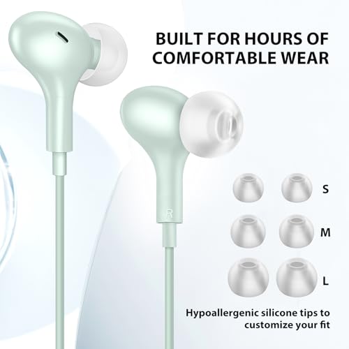 ASKUBSKU Wired Earbuds 3.5mm Headphone for Chromebook PC School, Green - color: Green