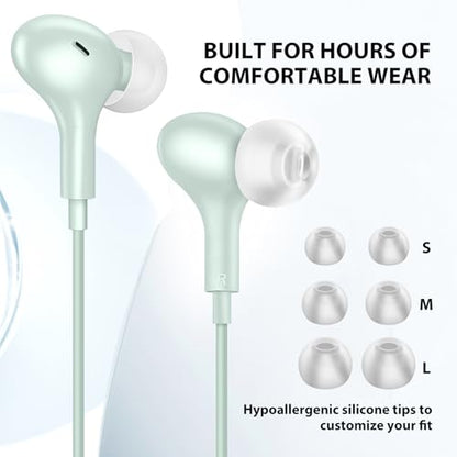 ASKUBSKU Wired Earbuds 3.5mm Headphone for Chromebook PC School, Green - color: Green