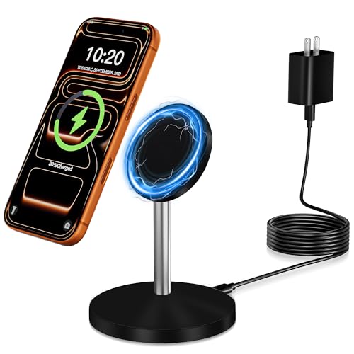Magnetic Wireless Charging Station,25W Fast Charger 6FT Mag safe Wireless Station Pad,Magnetic Mag-Safe 360° Charger Stand for iPhone 17/17 Pro/Air/17 Pro Max/16 Pro Max/15/14/13/12, AirPods Pro 2/3/4 - color: Black