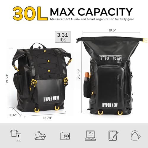30L Waterproof Dry Bag Backpack, Dry bags waterproof for Men Women, Outdoor Lovers for Kayaking, Boating, Hiking, Camping, Rafting, Fishing & Travel Adventures - color: Black