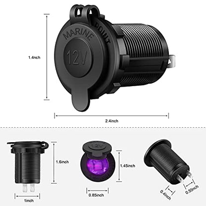 12V Cigarette Lighter Socket, 2 Pack Car Marine Motorcycle ATV RV Lighter Power Outlet Socket Replacement 12 Volt Waterproof Plug(Purple) - color: Purple
