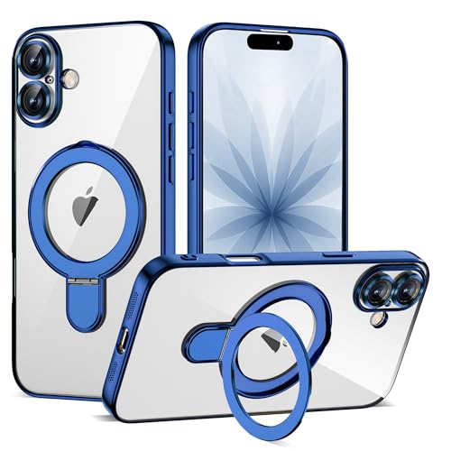 Plating Clear Phone Case for iPhone 17 with Stand 6.3", Blue - color: Blue, size: Iphone 17