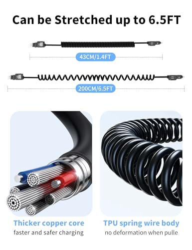 BELAROI 240W MFi Certified 2m 4-in-1 Retractable Coiled Charging Cable