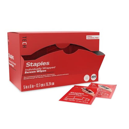 Staples TECH Screen Cleaning Wipes, Individually Wrapped, 200-Pack - style: 200 Pack