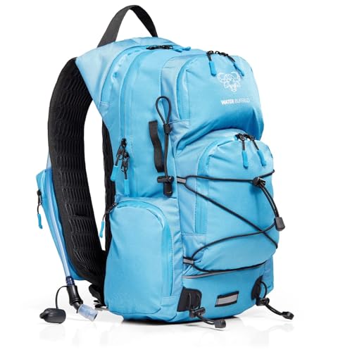 Water Buffalo Sherpa 22L Hiking Hydration Backpack, 2L Bladder | Hiking Backpack with Water Bladder, Waterproof Zippers, Phone Compartment, Trekking Pole Holders, Padded Straps - color: Light Blue