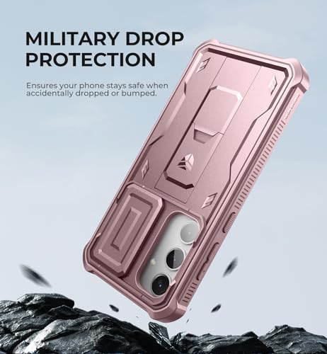 Dexnor for Samsung Galaxy S24 Plus Case with Built-in Slide Camera Cover & Screen Protector & Kickstand, Shockproof Rugged Case Full-Body Bumper Protective Cover for Galaxy S24 Plus (2024),Peony Pink | 2 Front Frames , Built-in Screen Protector & Kickstan