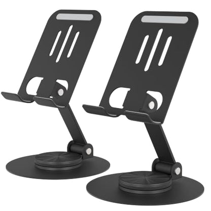 2 Pack Metal Cell Phone Stand for Desk, Multi-Angel Adjustable 360° Rotation Desktop Phone Holder and Foldable Mobile Phone Stand, Compatible with All Smartphones, Black&Black - color: (2 Pack) Black&Black