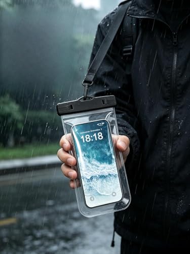 Large Waterproof Phone Pouch [with Sealing Strip], Floating Waterproof Pouch for Kayak Beach Cruise Essentials, IPX8 Dry Bag for iPhone (Black) - color: Black