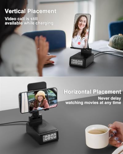 Gifts for Men Cell Phone Stand with Wireless Bluetooth Speaker and Wireless Charger, Phone Charger Stand with Digital Alarm Clock for iPhone, Birthday Gifts for Men,Boyfriend,Dad,Women,Christmas