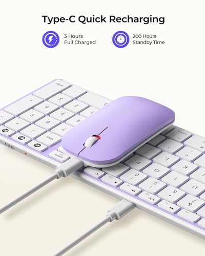 seenda SKM64-2 Bluetooth Keyboard and Mouse Combo for Mac, MacBook and iPad - color: White & Purple