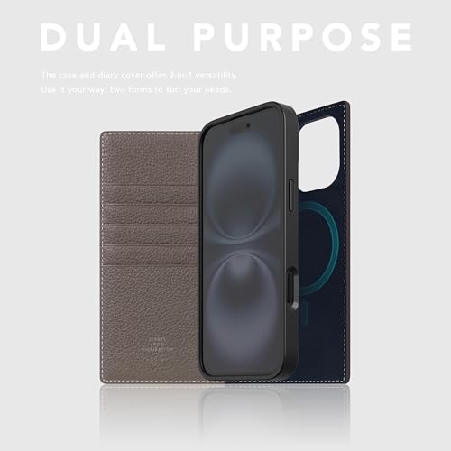 SLG D8 Full Grain Leather Wallet Case for iPhone 16 - [2-in-1] Handcrafted Detachable Diary Style with Magnetic MagSafe Back Cover, Gift Box Included (Etoffe Cream) - color: [D8 Full Grain] Etoffe Cream, size: iPhone 16