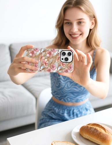 Magnetic Flower Phone Case for iPhone 17 Pro, Pink White | Compatible with MagSafe, Cute Stained Glass Peach Floral Aesthetic, TPU and PC Protective Phone Cover for Women Girls - color: Pink White Peach