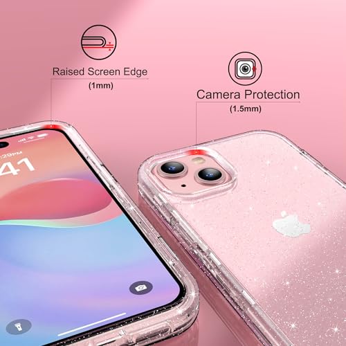ULAK Compatible with iPhone 15 Plus Case Clear Glitter | Heavy Duty Dual Layer Shockproof Protection Women Sparkly Transparent Protective Phone Cover for iPhone 15 Plus 6.7 inch - color: Clear Glitter