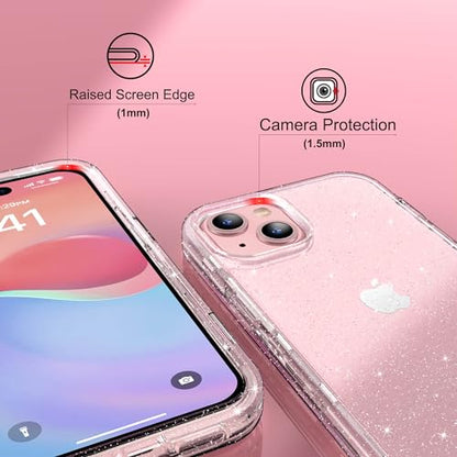 ULAK Compatible with iPhone 15 Plus Case Clear Glitter | Heavy Duty Dual Layer Shockproof Protection Women Sparkly Transparent Protective Phone Cover for iPhone 15 Plus 6.7 inch - color: Clear Glitter