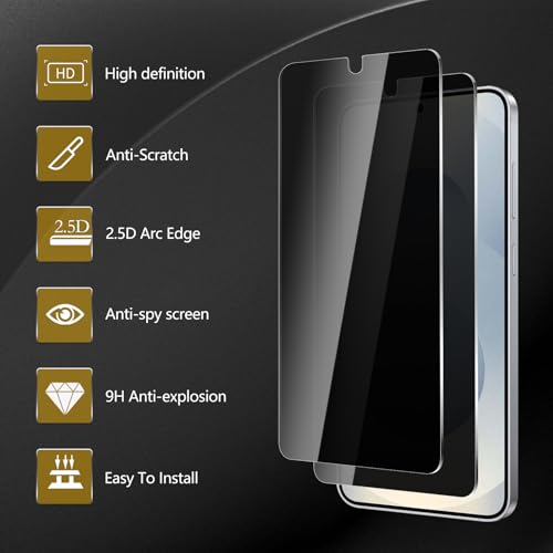 2 Pack Privacy Screen Protector for Samsung Galaxy S25 Plus / S25+ With 2 Pack Camera Lens Protector, Anti Spy Tempered Glass Film, 9H Hardness, Black Protector, Anti-Scratch, Bubble Free - size: Galaxy S25 Plus/S25+ FK22