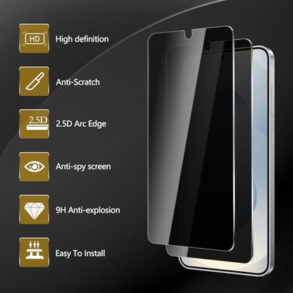 2 Pack Privacy Screen Protector for Samsung Galaxy S25 Plus / S25+ With 2 Pack Camera Lens Protector, Anti Spy Tempered Glass Film, 9H Hardness, Black Protector, Anti-Scratch, Bubble Free - size: Galaxy S25 Plus/S25+ FK22