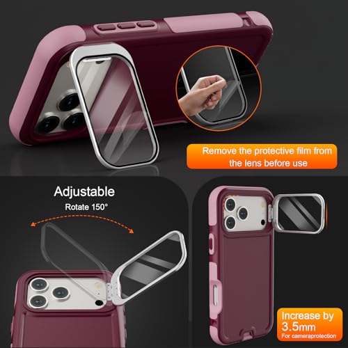 Follaroma for iPhone 17 Pro Max Case with Stand,Built-in Camera Cover,Compatible with MagSafe,Heavy Duty Shockproof Protection Phone Case,Anti-Drop,Magnetic Dual Layer Protective Cover,6.9"Purple Pink - color: Purple Pink, size: iPhone 17 Pro Max 6.9''
