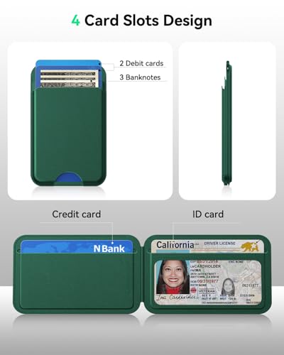 for MagSafe Wallet with Stand, 5 Card Holder, Slim Leather Magnetic Wallet for iPhone 18/17/16/15/14/13/12 Pro Max Plus Air Series, 3 Card Slots & 1 Cash Slot,Green - color: Green