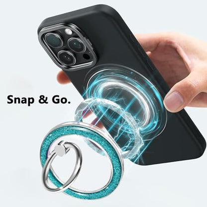 Magnetic Phone Ring for MagSafe,Phone Grip Kickstand,Ring Holder Stand Compatible with iPhone 17 16 15 14 13 12 Pro Max Plus and Phone Case - Blue Transparent Glitter