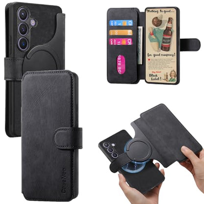 2 in 1 Detachable Wallet Case for Samsung Galaxy S24 5G CMG Black | PU Leather Magnetic Flip Folio Case with RFID Blocking Card Holder, Credit Card Slots Kickstand, Shockproof Protective Cover - color: Black, size: Samsung Galaxy S24