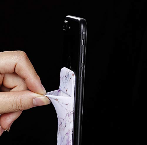 2Pack Marble Adhesive Phone Pocket,Cell Phone Stick On Card Wallet Sleeve,Credit Cards/ID Card Holder(Double Secure) with Self Sticker for Back of iPhone,Android and All Smartphones-Purple - color: Purple Marble