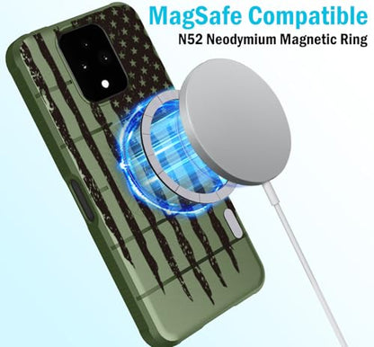 Case and Holster Combo for Sonim XP Pro 5G - Army Green Rugged USA Flag | Compatible with MagSafe, Magnetic, Rugged Cover, Enhanced Grip, with Belt Clip Holder, Ratchet Rotation - color: USA Flag