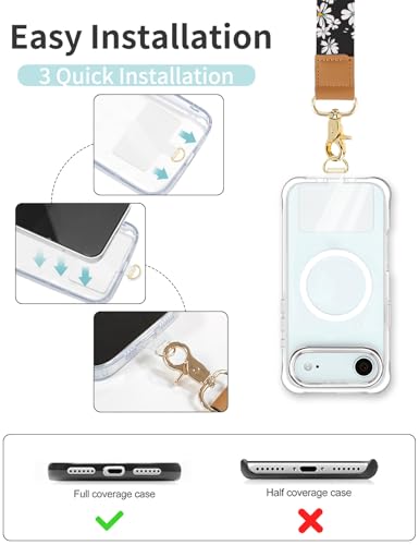 Phone Lanyard Crossbody Strap, Adjustable Neck Strap and Wristlet Strap for Phone Wallet ID Badge with 2 Phone Tabs - color: Black Daisies