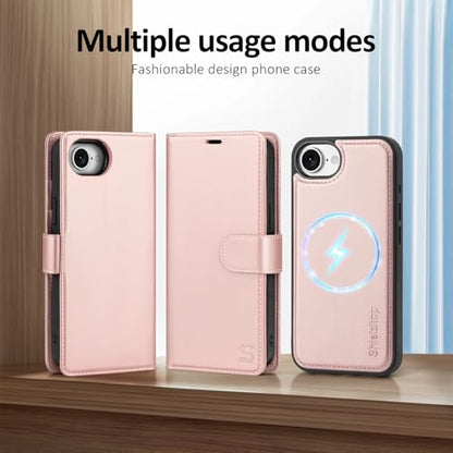 Shieldtop Compatible with MagSafe iPhone 17e / 16e Wallet Case,Rose Gold | 2 in 1 Detachable Magnetic,Credit Card Holder Slots,RFID Blocking,PU Leather,Kickstand,Flip Folio Phone Cover for Men & Women - color: Rose Gold
