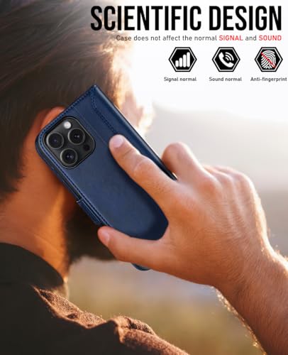 OCASE Compatible with iPhone 16 Pro Wallet Case, PU Leather Flip Folio Case with Card Holders RFID Blocking Kickstand [Shockproof TPU Inner Shell] Phone Cover 6.3 Inch 2024, Retro Blue - color: Retro Blue