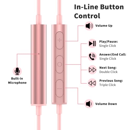 USB C Headphones Wired Earbuds for iPhone 18 Pro Max 17 16 15,Pink - color: Pink