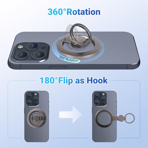 Magnetic Phone Ring Holder Grip with Metal Ring Sticker - color: Black