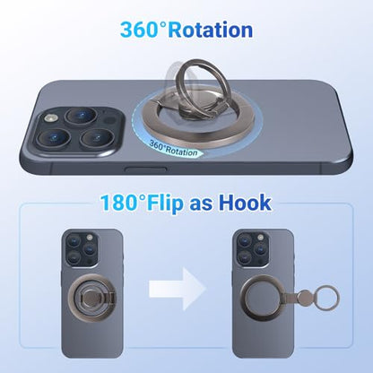 Magnetic Phone Ring Holder Grip with Metal Ring Sticker - color: Black