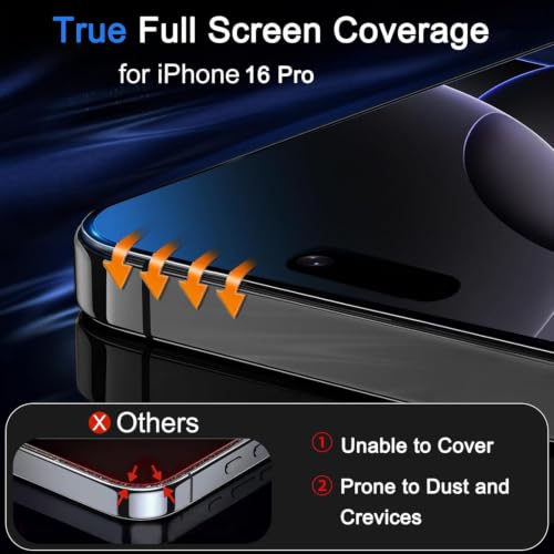 Ferilinso 3 Pack Screen Protector for iPhone 16 Pro, Tempered Glass, HD | 9H+ Hardness, Military-Grade Shatterproof, Case Friendly, Easy Installation Bubble Free, with Camera Lens Protectors - size: iPhone 16 Pro-6.3 IN