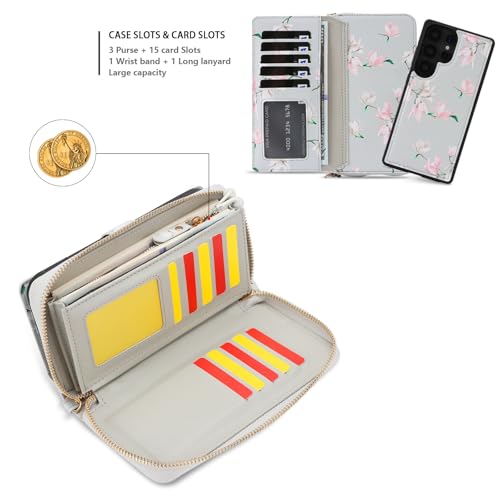 LITOU Compatible for Samsung Galaxy S26 Plus Crossbody Wallet Phone Case - color: GrayFlower, size: S26 Plus