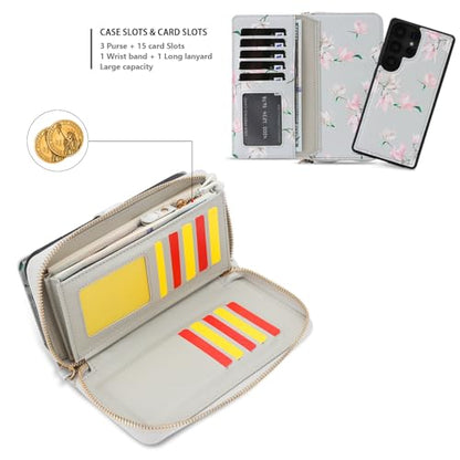 LITOU Compatible for Samsung Galaxy S26 Plus Crossbody Wallet Phone Case - color: GrayFlower, size: S26 Plus