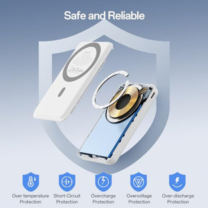 iWALK Qi2 Certified 15W Magnetic Wireless Power Bank, 10000mAh Fast Charging Portable Charger with Adjustable Stand and LED Display, Compatible with iPhone 18/17/16/15/14/13/12 - color: white