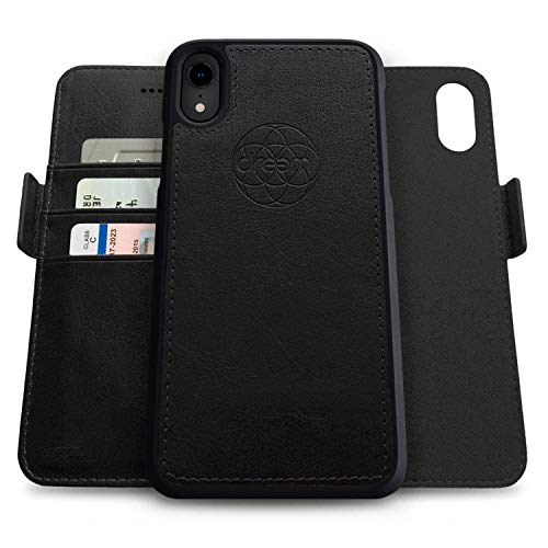 Dreem Fibonacci 2-in-1 Wallet Case for Apple iPhone XR - Luxury Vegan Leather, Magnetic Detachable Shockproof Phone Case, RFID Card Protection, 2-Way Flip Stand - Black - color: Black, size: iPhone XR