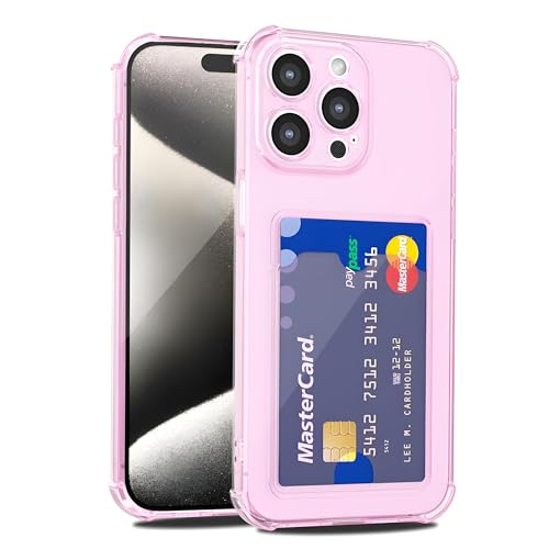 LoeoeL for iPhone 15 Pro Max Case Wallet, Purse for Women Thin Slim Clear Phone Case with Card Holder Credit Card Slot, Transparent Soft TPU Silicone Cover with Camera Cover Protection, Light Pink - color: Light Pink, size: 15 Pro Max